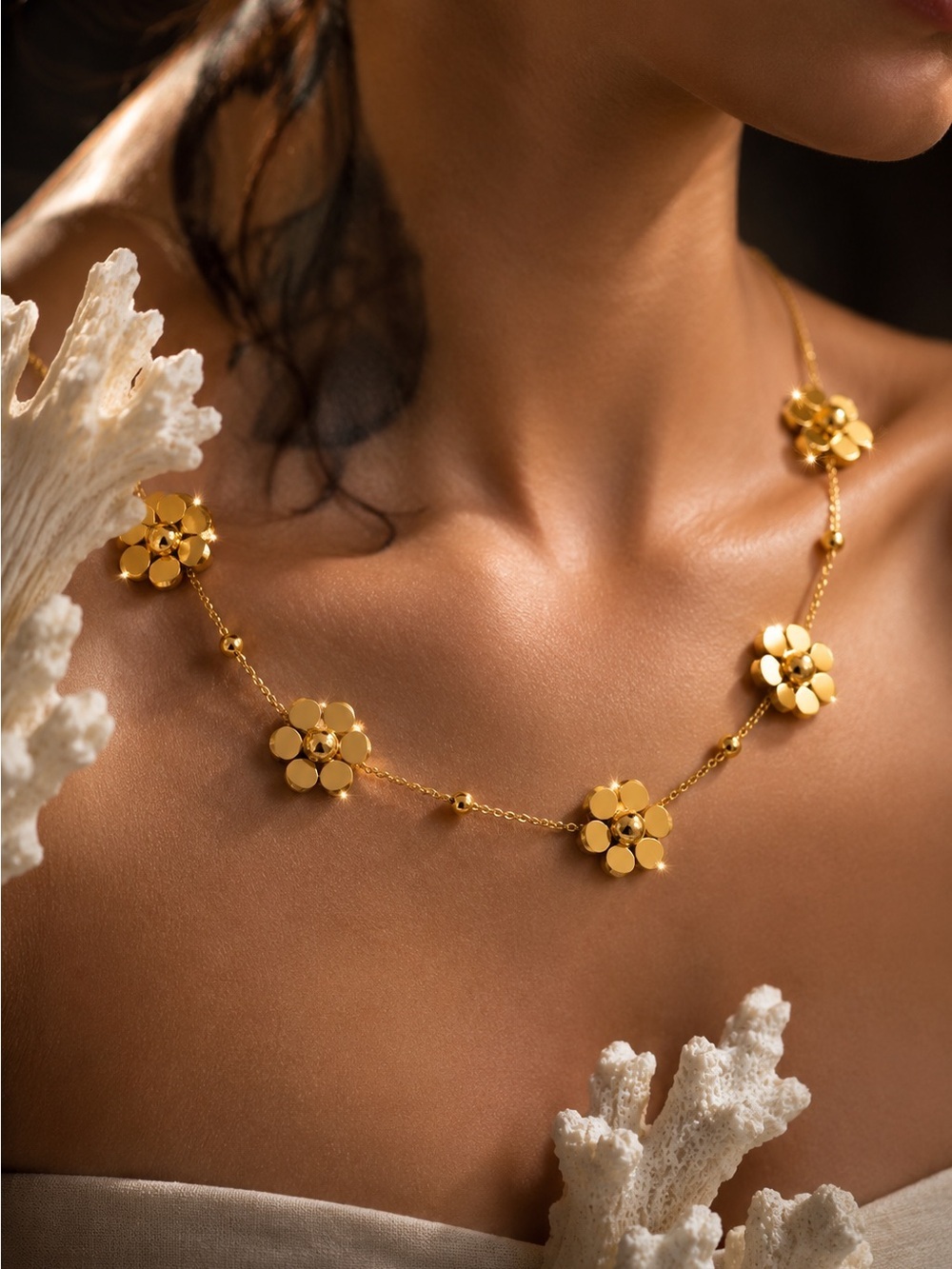 Gold Plated Floral Station Necklace - Picture 2 of 5